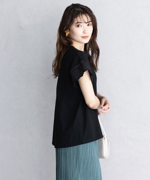 GeeRA(ジーラ)の「綿100%袖レースプルオーバー(Tシャツ/カットソー・レディース・ブラック/オフホワイト・LARGE/MEDIUM/X-LARGE)」の14枚目の写真