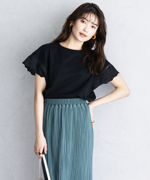GeeRA(ジーラ)の「綿100%袖レースプルオーバー(Tシャツ/カットソー・レディース・ブラック/オフホワイト・LARGE/MEDIUM/X-LARGE)」の11枚目の写真