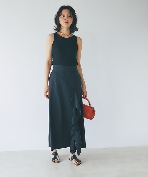 RIVE DROITE（リヴドロワ）の「ライトクロスフレアマキシスカート（スカート・レディース・ブラック/ベージュ・36/38）」の9枚目の写真