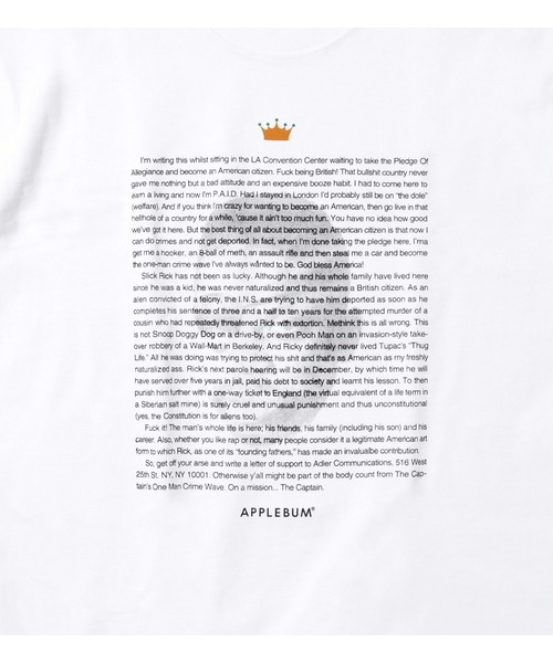 APPLEBUM（アップルバム）の「"Ruler's Back" T-Shirt（Tシャツ/カットソー・メンズ・ブラック/ホワイト・LARGE/MEDIUM/X-LARGE/XX-LARGE）」の9枚目の写真