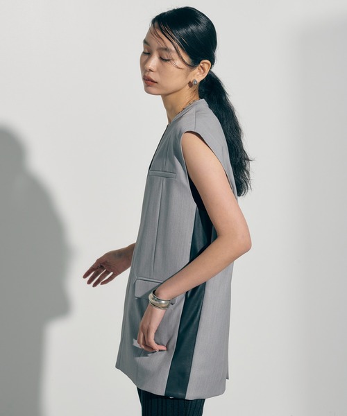 PUBLIC TOKYO（パブリックトウキョウ）の「ヘリンボーンプルオーバージレ（ベスト・レディース・ベージュ/グレー・FREE）」の4枚目の写真