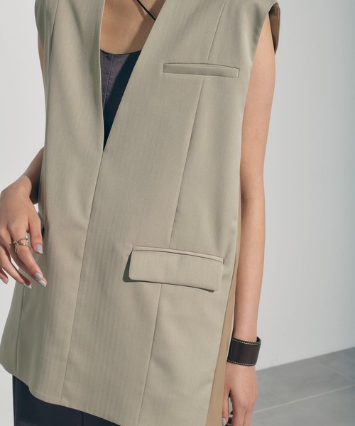 PUBLIC TOKYO（パブリックトウキョウ）の「ヘリンボーンプルオーバージレ（ベスト・レディース・ベージュ/グレー・FREE）」の15枚目の写真