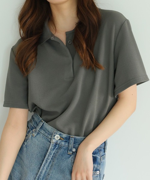 Ulysses（ユリシス）の「オーバーサイズポロトップス（Tシャツ/カットソー・レディース・ホワイト/ピンク/ブルー/ベージュ/グレー/ブラック・F）」の4枚目の写真