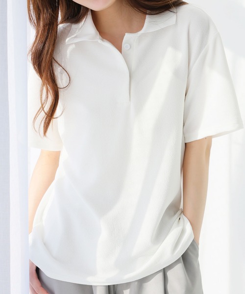 Ulysses（ユリシス）の「オーバーサイズポロトップス（Tシャツ/カットソー・レディース・ホワイト/ピンク/ブルー/ベージュ/グレー/ブラック・F）」の2枚目の写真