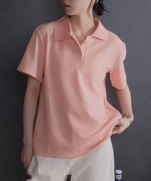 Ulysses（ユリシス）の「オーバーサイズポロトップス（Tシャツ/カットソー・レディース・ホワイト/ピンク/ブルー/ベージュ/グレー/ブラック・F）」の6枚目の写真