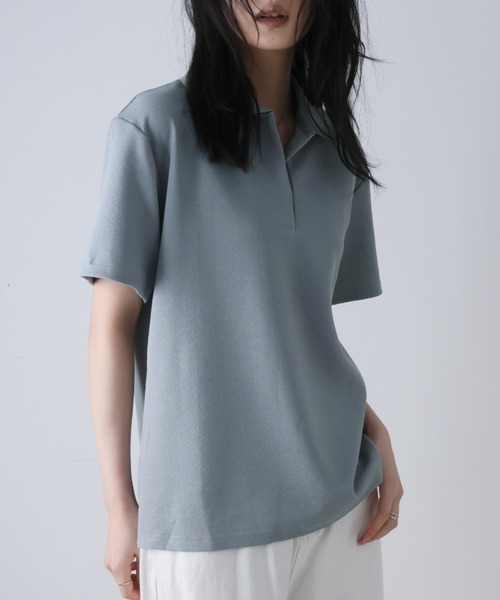 Ulysses（ユリシス）の「オーバーサイズポロトップス（Tシャツ/カットソー・レディース・ホワイト/ピンク/ブルー/ベージュ/グレー/ブラック・F）」の5枚目の写真