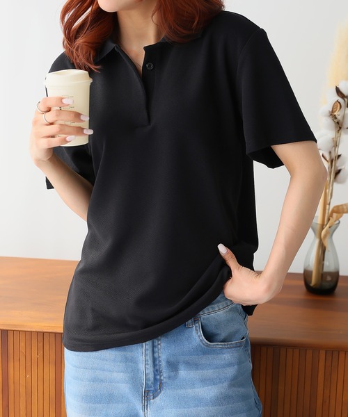 Ulysses（ユリシス）の「オーバーサイズポロトップス（Tシャツ/カットソー・レディース・ホワイト/ピンク/ブルー/ベージュ/グレー/ブラック・F）」の3枚目の写真