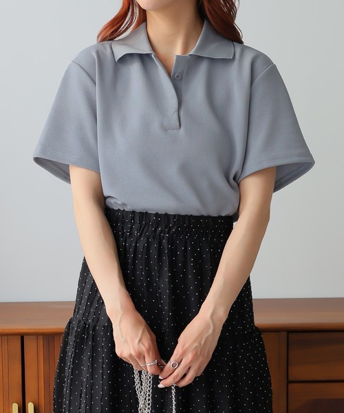 Ulysses（ユリシス）の「オーバーサイズポロトップス（Tシャツ/カットソー・レディース・ホワイト/ピンク/ブルー/ベージュ/グレー/ブラック・F）」の22枚目の写真