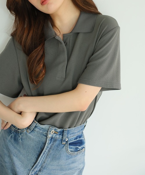 Ulysses（ユリシス）の「オーバーサイズポロトップス（Tシャツ/カットソー・レディース・ホワイト/ピンク/ブルー/ベージュ/グレー/ブラック・F）」の9枚目の写真