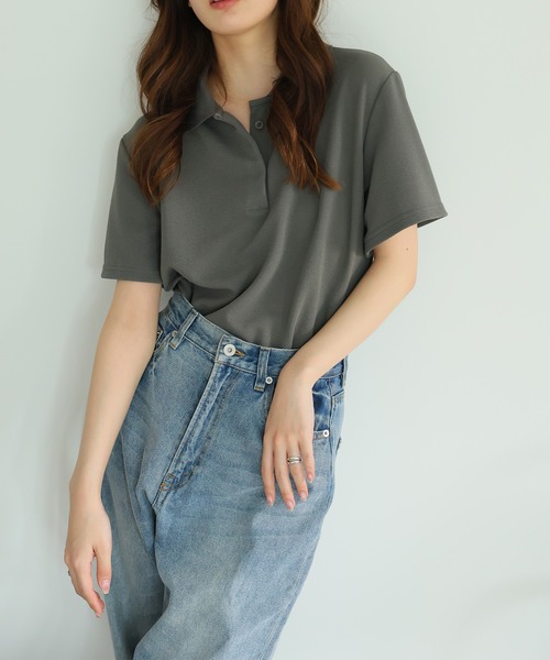 Ulysses（ユリシス）の「オーバーサイズポロトップス（Tシャツ/カットソー・レディース・ホワイト/ピンク/ブルー/ベージュ/グレー/ブラック・F）」の10枚目の写真