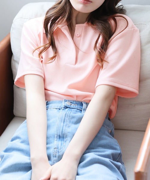 Ulysses（ユリシス）の「オーバーサイズポロトップス（Tシャツ/カットソー・レディース・ホワイト/ピンク/ブルー/ベージュ/グレー/ブラック・F）」の7枚目の写真