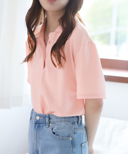 Ulysses（ユリシス）の「オーバーサイズポロトップス（Tシャツ/カットソー・レディース・ホワイト/ピンク/ブルー/ベージュ/グレー/ブラック・F）」の8枚目の写真