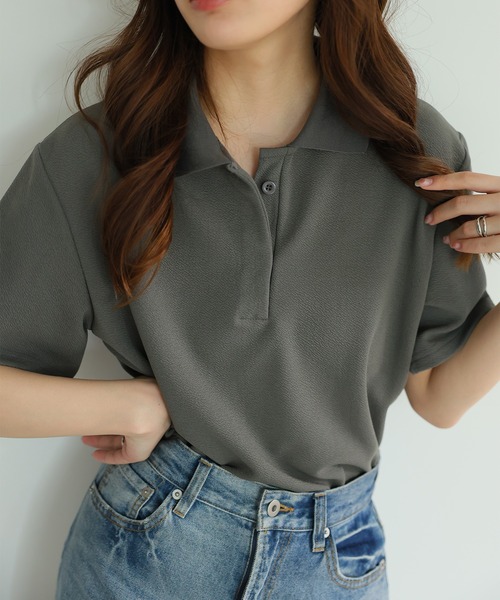 Ulysses（ユリシス）の「オーバーサイズポロトップス（Tシャツ/カットソー・レディース・ホワイト/ピンク/ブルー/ベージュ/グレー/ブラック・F）」の13枚目の写真