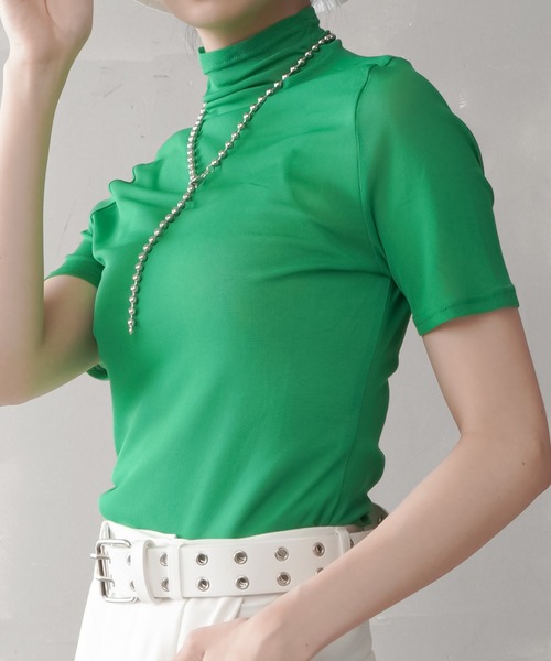 SPINNS（スピンズ）の「シアーカラータートルネック半袖カットソー（T