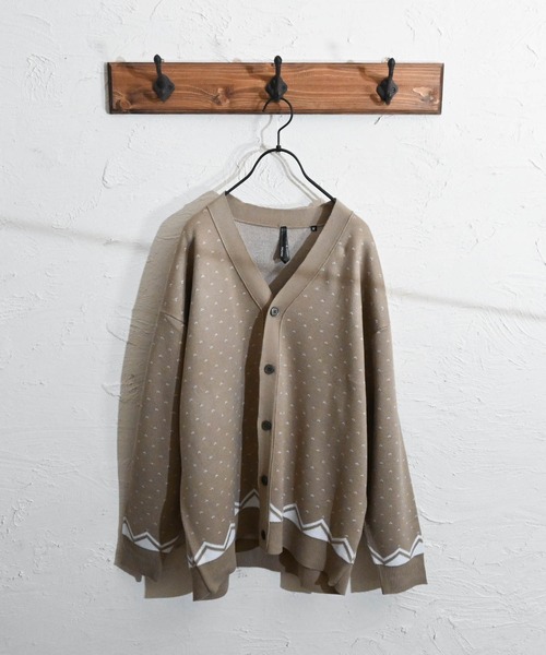 Ritzy（リッツィー）の「12GG ジャガードニット バーズアイ カーディガン レディース メンズ（カーディガン/ボレロ・メンズ・ベージュ/グリーン/杢グレー・MEDIUM/LARGE/X-LARGE）」の3枚目の写真