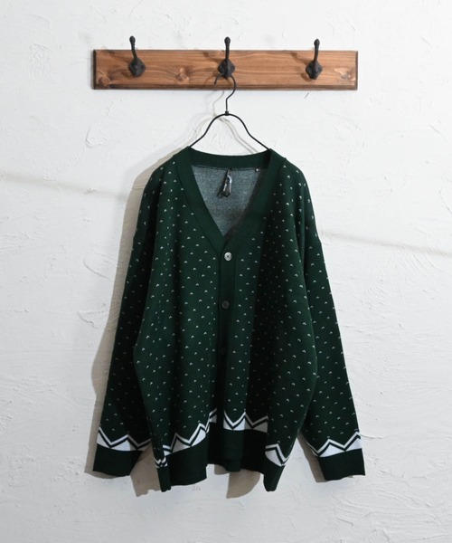 Ritzy（リッツィー）の「12GG ジャガードニット バーズアイ カーディガン レディース メンズ（カーディガン/ボレロ・メンズ・ベージュ/グリーン/杢グレー・MEDIUM/LARGE/X-LARGE）」の5枚目の写真