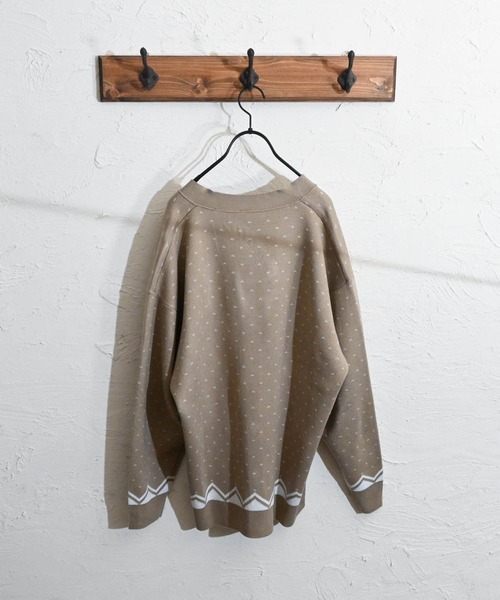 Ritzy（リッツィー）の「12GG ジャガードニット バーズアイ カーディガン レディース メンズ（カーディガン/ボレロ・メンズ・ベージュ/グリーン/杢グレー・MEDIUM/LARGE/X-LARGE）」の6枚目の写真