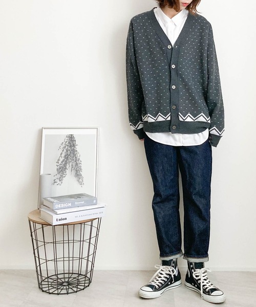 Ritzy（リッツィー）の「12GG ジャガードニット バーズアイ カーディガン レディース メンズ（カーディガン/ボレロ・メンズ・ベージュ/グリーン/杢グレー・MEDIUM/LARGE/X-LARGE）」の11枚目の写真