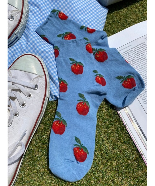 WC（ダブル シー）の「フルーツパターンソックス（ソックス/靴下・レディース・ブルー/ブラック/アイボリー・FREE）」の3枚目の写真