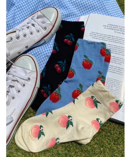 WC（ダブル シー）の「フルーツパターンソックス（ソックス/靴下・レディース・ブルー/ブラック/アイボリー・FREE）」の11枚目の写真