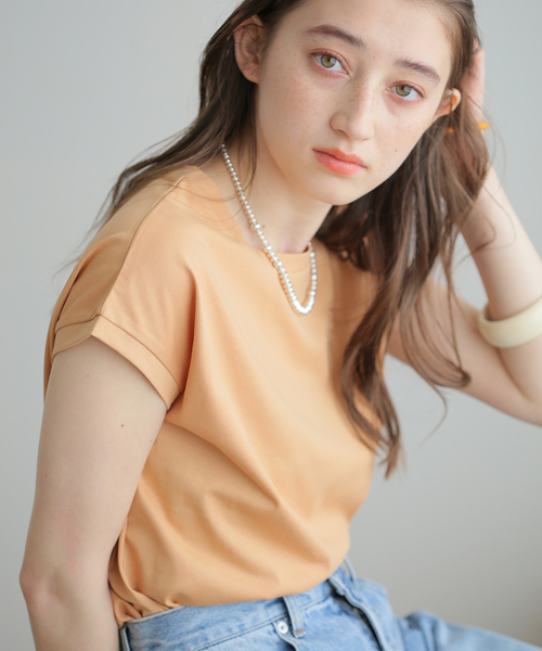 B.C STOCK（ベーセーストック）の「汗染み防止フレンチスリーブT（Tシャツ/カットソー・レディース・ブラック/ベージュ/パープル/ネイビー・FREE）」の9枚目の写真