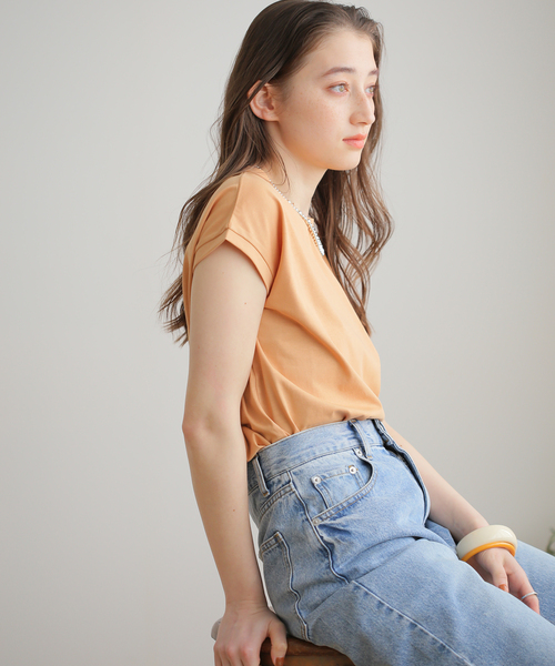 B.C STOCK（ベーセーストック）の「汗染み防止フレンチスリーブT（Tシャツ/カットソー・レディース・ブラック/ベージュ/パープル/ネイビー・FREE）」の10枚目の写真