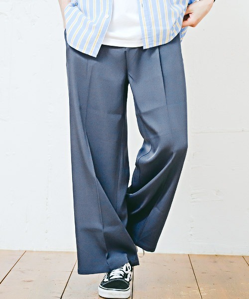 LUXSTYLE（ラグスタイル）の「ワイドテーパードパンツ（スラックス・メンズ・チャコール/グリーン/レッド/ライトブラウン/ブラック/ワイン/アイボリー/ブルーグレー・L/M）」の3枚目の写真