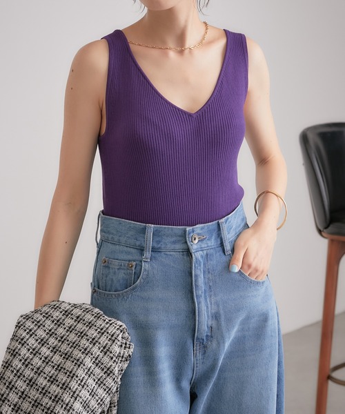 COLLAGE GALLARDAGALANTE(コラージュガリャルダガランテ)の「【OT】ヘルシーさをUPさせる/ニットタンク/手洗い可(タンクトップ・レディース・ブラック/ベージュ/パープル・FREE)」の8枚目の写真