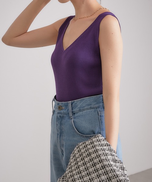 COLLAGE GALLARDAGALANTE(コラージュガリャルダガランテ)の「【OT】ヘルシーさをUPさせる/ニットタンク/手洗い可(タンクトップ・レディース・ブラック/ベージュ/パープル・FREE)」の13枚目の写真