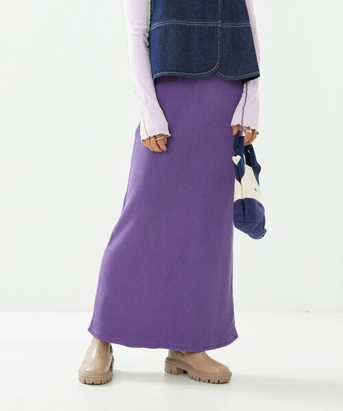 FREAK'S STORE（フリークスストア）の「カラーピグメントワッフルスカート（スカート・レディース・ブラック/パープル/ピンク/グリーン・ﾌﾘ-）」の4枚目の写真