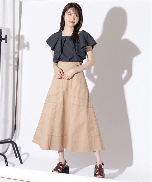 REDYAZEL(レディアゼル)の「ハイウエストサイドボタンフレアスカート(スカート・レディース・ブルー/オフホワイト/ベージュ/ネイビー・SMALL/MEDIUM)」の16枚目の写真