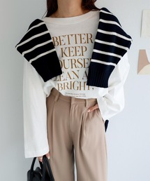 オーバーサイズメッセージプリント長袖Tシャツ