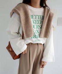 オーバーサイズメッセージプリント長袖Tシャツ