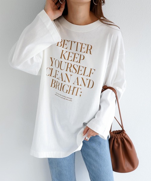 andme(アンドミー)の「オーバーサイズメッセージプリント長袖Tシャツ(Tシャツ/カットソー・レディース・ホワイト×グレー/チャコールグレー/パープル/ホワイト×ブラウン/ホワイト×パープル/ホワイト×グリーン・M)」の14枚目の写真