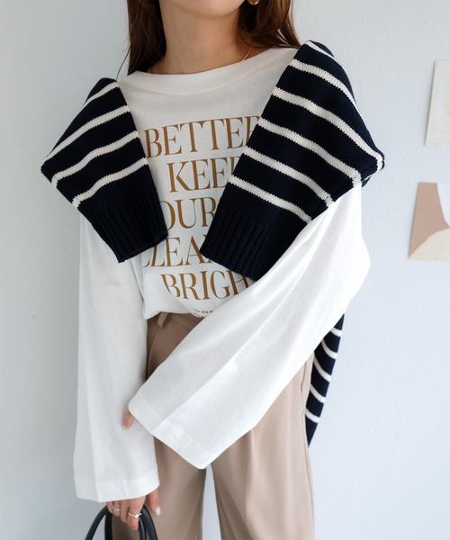 andme(アンドミー)の「オーバーサイズメッセージプリント長袖Tシャツ(Tシャツ/カットソー・レディース・ホワイト×グレー/チャコールグレー/パープル/ホワイト×ブラウン/ホワイト×パープル/ホワイト×グリーン・M)」の7枚目の写真