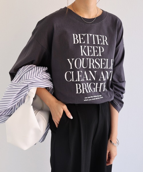 andme(アンドミー)の「オーバーサイズメッセージプリント長袖Tシャツ(Tシャツ/カットソー・レディース・ホワイト×グレー/チャコールグレー/パープル/ホワイト×ブラウン/ホワイト×パープル/ホワイト×グリーン・M)」の16枚目の写真