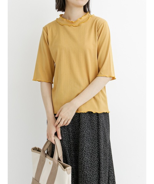 Samansa Mos2 blue(サマンサモスモスブルー)の「リブハイネックTシャツ(Tシャツ/カットソー・レディース・ブラウン/オフホワイト/マスタード/ライトベージュ/チャコール・MEDIUM/LARGE)」の1枚目の写真