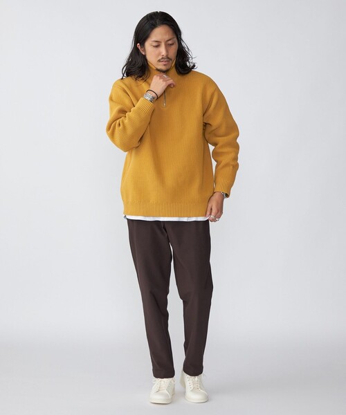 SHIPS（シップス）の「*SHIPS: 7ゲージ リラックスフィット 度詰め 畔編み ハーフジップ ニット（ニット/セーター・メンズ・ネイビー/イエロー系/ダークグレー/グリーン・LARGE/X-LARGE/MEDIUM/SMALL）」の6枚目の写真