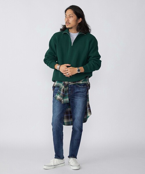 SHIPS（シップス）の「*SHIPS: 7ゲージ リラックスフィット 度詰め 畔編み ハーフジップ ニット（ニット/セーター・メンズ・ネイビー/イエロー系/ダークグレー/グリーン・LARGE/X-LARGE/MEDIUM/SMALL）」の7枚目の写真