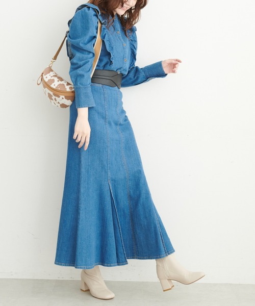 FREE'S MART（フリーズマート）の「【Sシリーズ対応】ハイウエストタックマーメイドデニムスカート（デニムスカート・レディース・グリーン系その他/ブルー系その他/ダークネイビー・SMALL/MEDIUM/X-SMALL）」の8枚目の写真