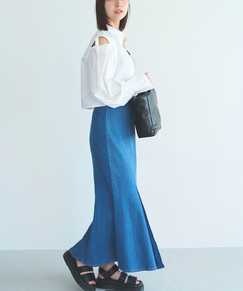 FREE'S MART（フリーズマート）の「【Sシリーズ対応】ハイウエストタックマーメイドデニムスカート（デニムスカート・レディース・グリーン系その他/ブルー系その他/ダークネイビー・SMALL/MEDIUM/X-SMALL）」の19枚目の写真