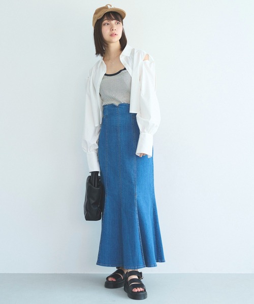 FREE'S MART（フリーズマート）の「【Sシリーズ対応】ハイウエストタックマーメイドデニムスカート（デニムスカート・レディース・グリーン系その他/ブルー系その他/ダークネイビー・SMALL/MEDIUM/X-SMALL）」の7枚目の写真