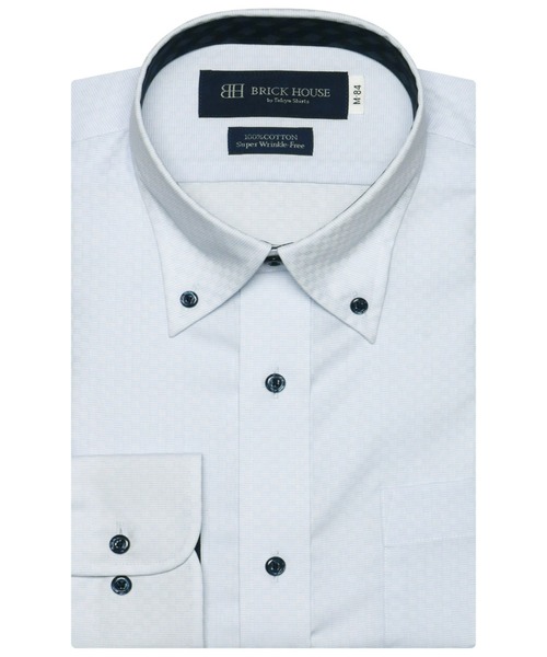 TOKYO SHIRTS（トウキョウシャツ）の「形態安定ノーアイロン ボタンダウン 長袖ビジネスワイシャツ（ビジネスシャツ・メンズ・サックスブルー・首回り37cm-裄丈80cm/首回り39cm-裄丈80cm/首回り39cm-裄丈84cm/首回り41cm-裄丈82cm/首回り41cm-裄丈86cm/首回り42cm-裄丈82cm/首回り42cm-裄丈86cm/首回り43cm-裄丈82cm/首回り43cm-裄丈86cm/首回り37cm-裄丈84cm）」の3枚目の写真