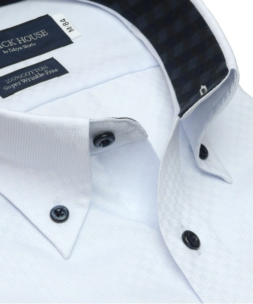 TOKYO SHIRTS（トウキョウシャツ）の「形態安定ノーアイロン ボタンダウン 長袖ビジネスワイシャツ（ビジネスシャツ・メンズ・サックスブルー・首回り37cm-裄丈80cm/首回り39cm-裄丈80cm/首回り39cm-裄丈84cm/首回り41cm-裄丈82cm/首回り41cm-裄丈86cm/首回り42cm-裄丈82cm/首回り42cm-裄丈86cm/首回り43cm-裄丈82cm/首回り43cm-裄丈86cm/首回り37cm-裄丈84cm）」の4枚目の写真