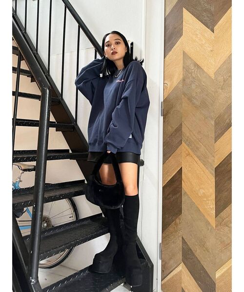 RUSSELL（ラッセル）の「ルーズプリントワイドプルオーバー（スウェット・レディース・ブラック/ネイビー/ホワイト・FREE）」の9枚目の写真