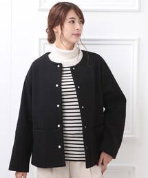 DRESKIP | ノーカラーウエスト切替ショートコート(ノーカラーコート)