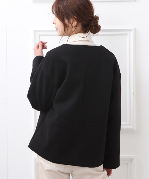 DRESKIP(ドレスキップ)の「◆ノーカラーウエスト切替ショートコート(ノーカラーコート・レディース・ピンク系/ブラック/ナチュラル・02/03/04)」の13枚目の写真