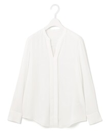 【人気のため新柄追加・洗える】Back Satin Amunzen キーネック長袖ブラウス