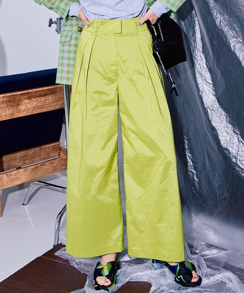 MAISON SPECIAL（メゾンスペシャル）の「Silky Taffeta Tuck Wide Pants/シルキータフタタックワイドパンツ【MAISON SPECIAL/メゾンスペシャル】（チノパンツ・レディース・ホワイト/ピンク/ライム/ブラック・36/38）」の3枚目の写真