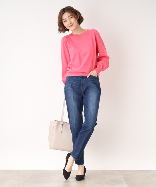 grove（グローブ）の「◆【ヒルナンデスで紹介】フェミニンさんにおすすめ!テーパードシルエットのデニムパンツ!!（デニムパンツ・レディース・ネイビー/ブルー/アイボリー・02/03/01/05/04）」の10枚目の写真